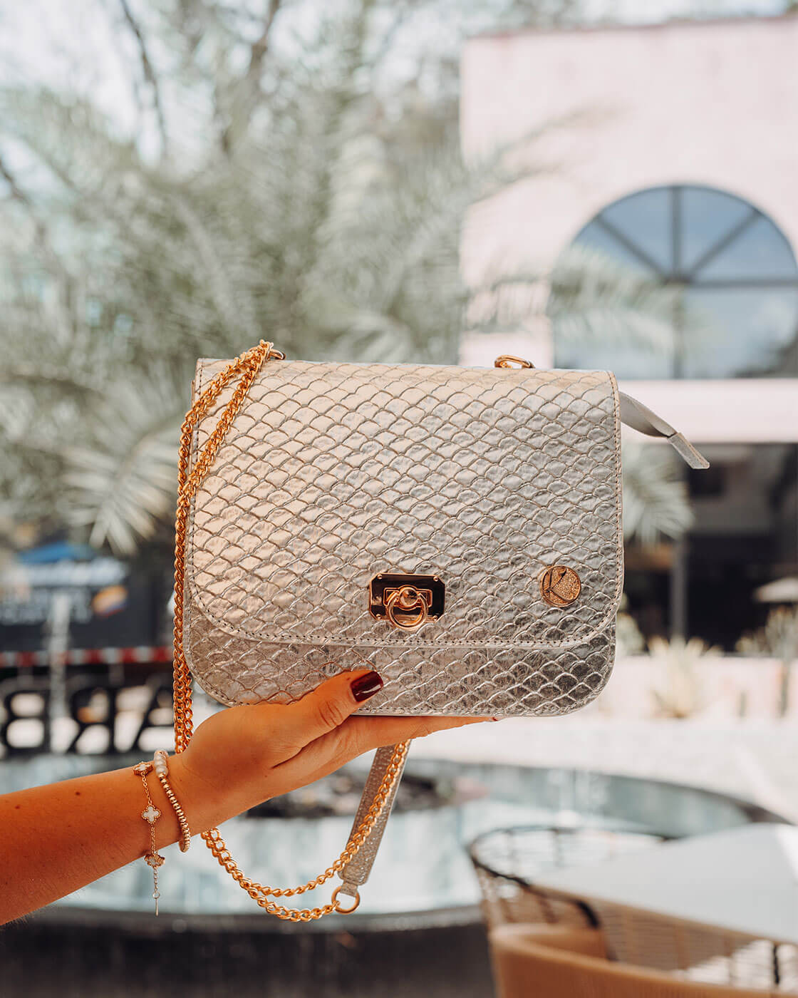 Bolso Celeste Folia Plata