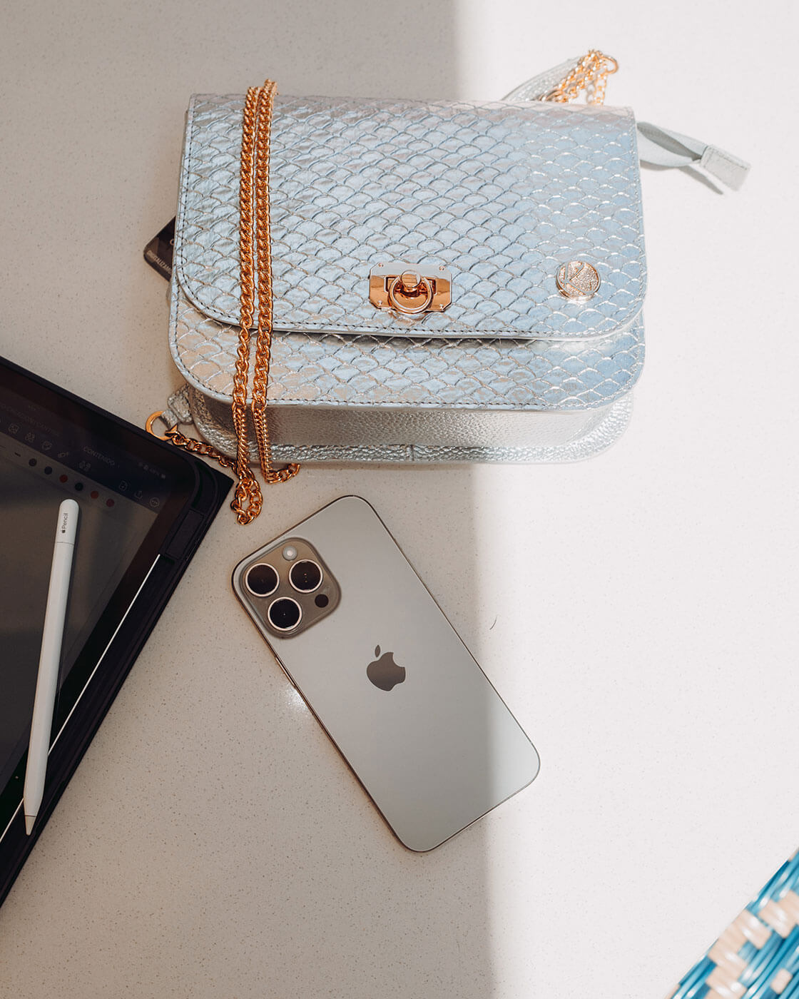 Bolso Celeste Folia Plata